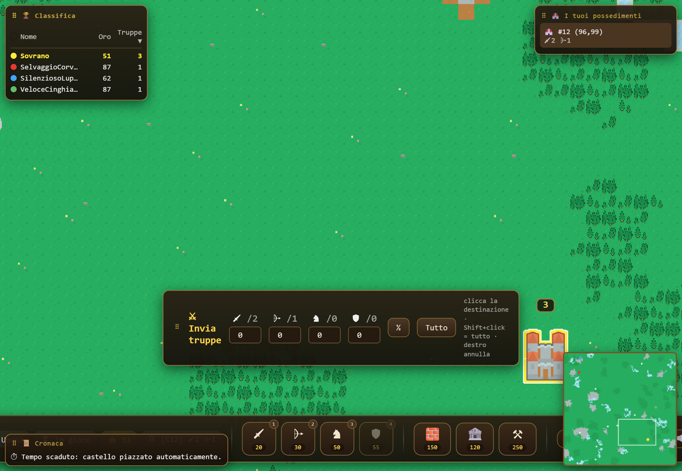 A match in progress with the troop-sending panel